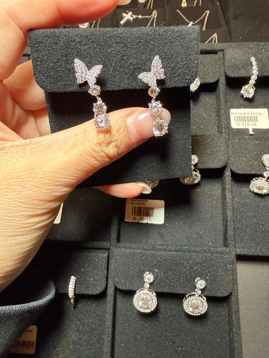 Jewelry - Silver Butterfly Drop Earrings with Moissanite- Women Jewelry